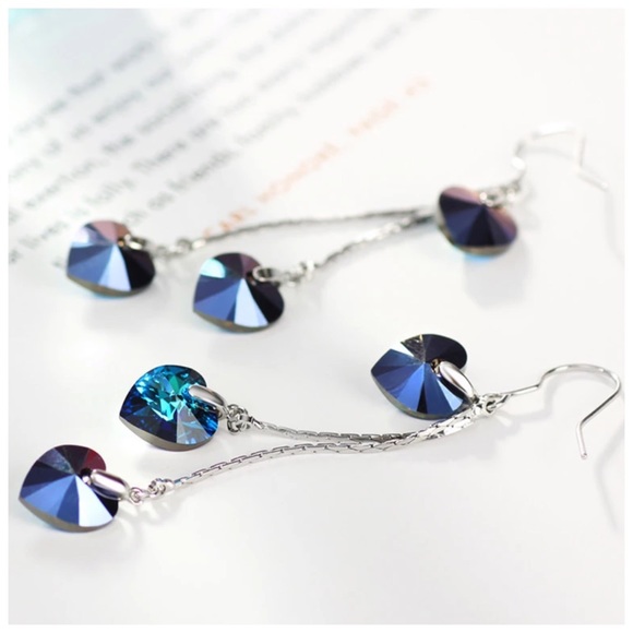 Swarovski Crystals Blue Heart Earrings - Picture 6 of 6